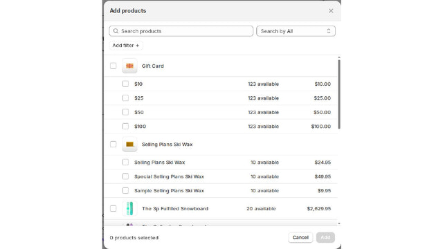 Selecting products for a bundle