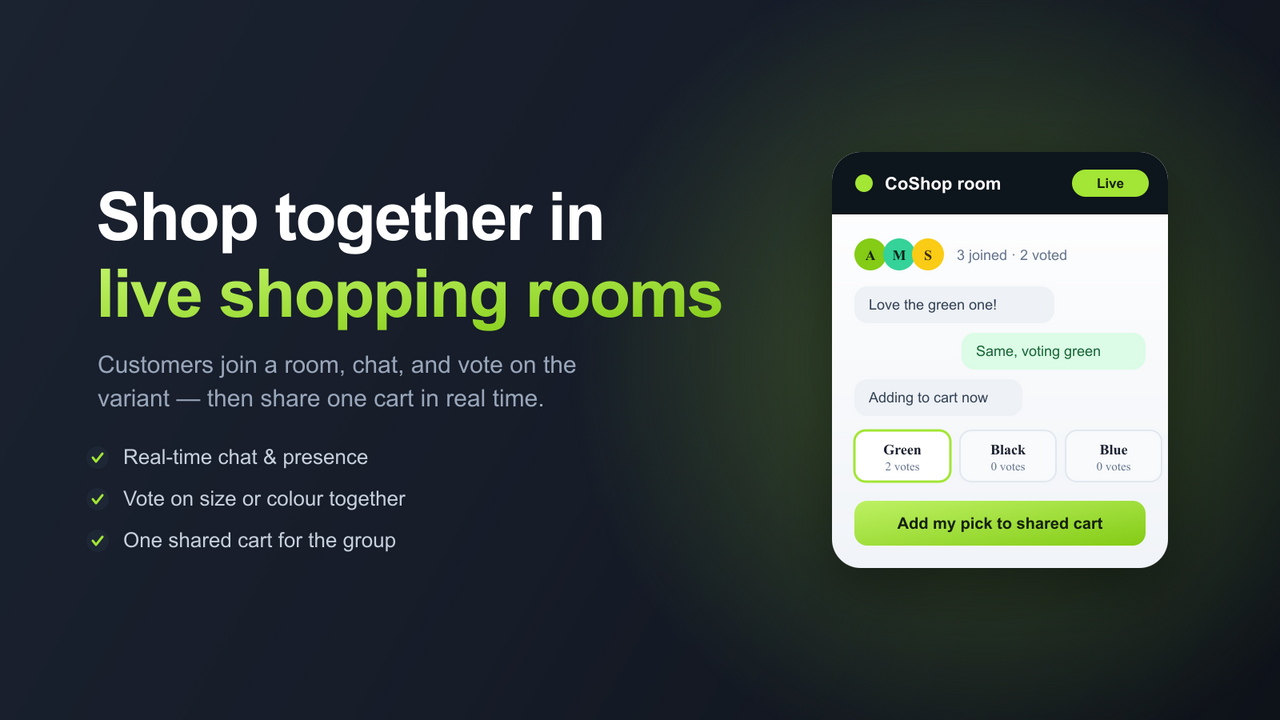 CoShop live room with chat and variant voting