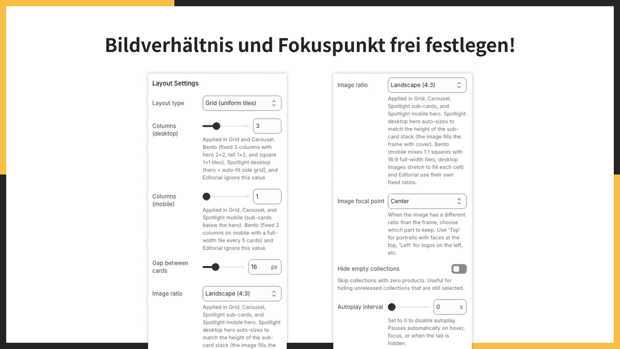 Bildverhältnis und Fokuspunkt frei festlegen!
