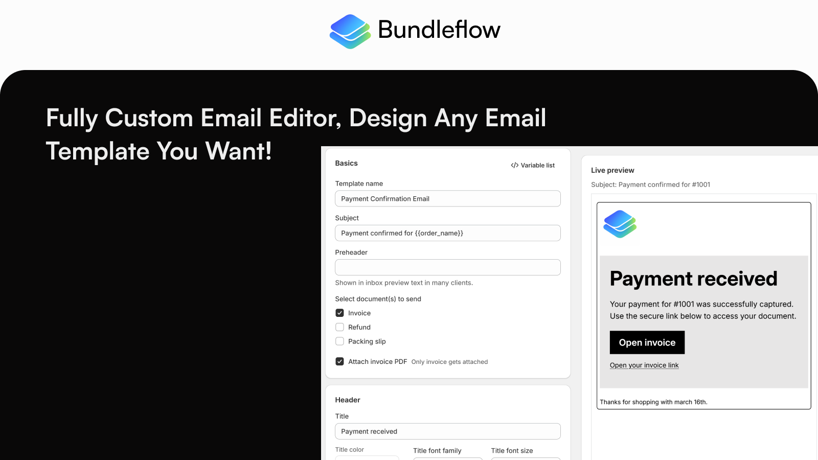 Bundleflowアプリのメールエディタ画面。
