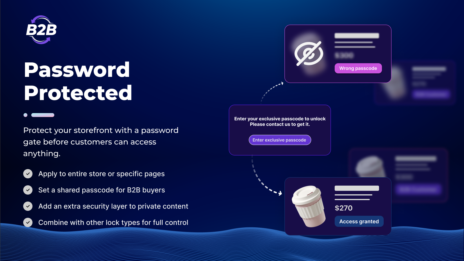 Save storefront by a password gate, share passcode for B2B buyer