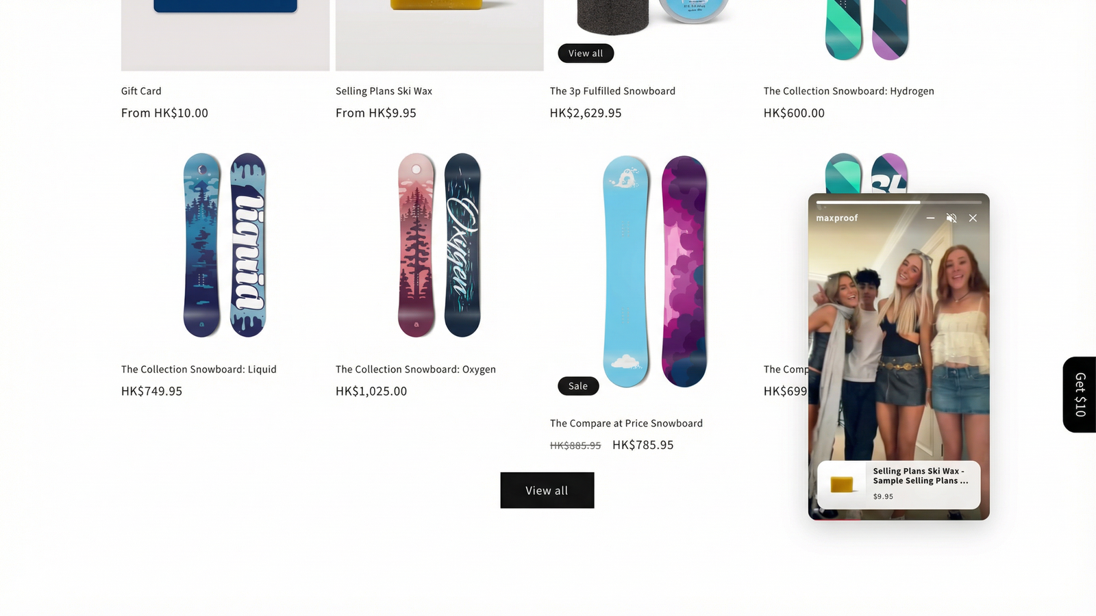 MaxProof video widget showing tagged product while browsing