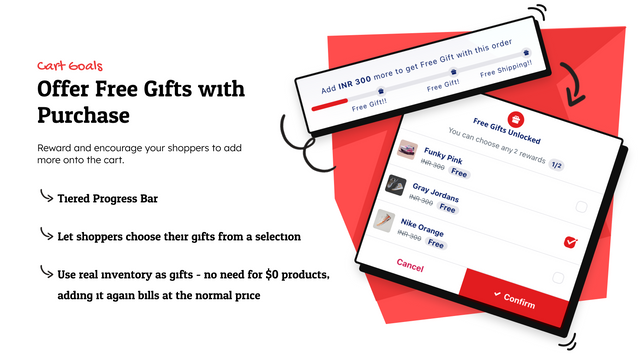 CornerCart free gifts with purchase and tiered progress bar
