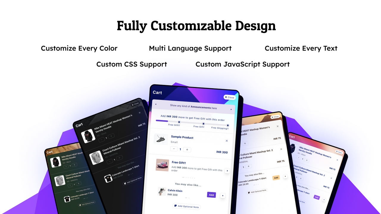 Fully customizable cart: colors, text, CSS, JavaScript