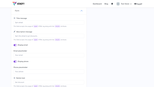 Edit titles, placeholders & toggle email or phone fields.
