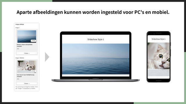 Aparte afbeeldingen kunnen worden ingesteld voor PC's en mobiel.
