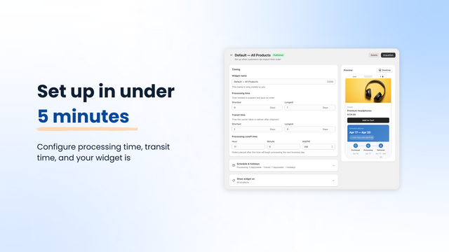 Widget editor with timing settings and mobile preview
