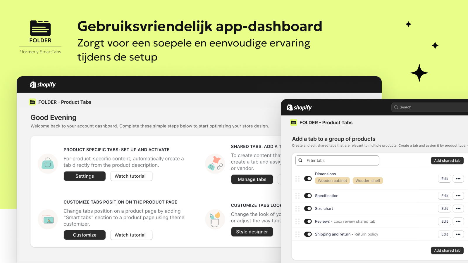 Gebruiksvriendelijk dashboard om tabs in te stellen