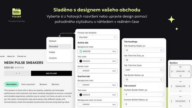 Přizpůsobte styl záložek designu vašeho obchodu