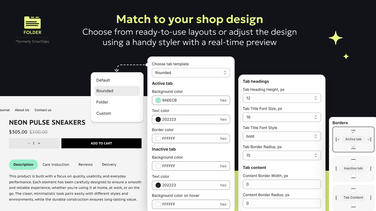 Customize tabs style to Match your store design