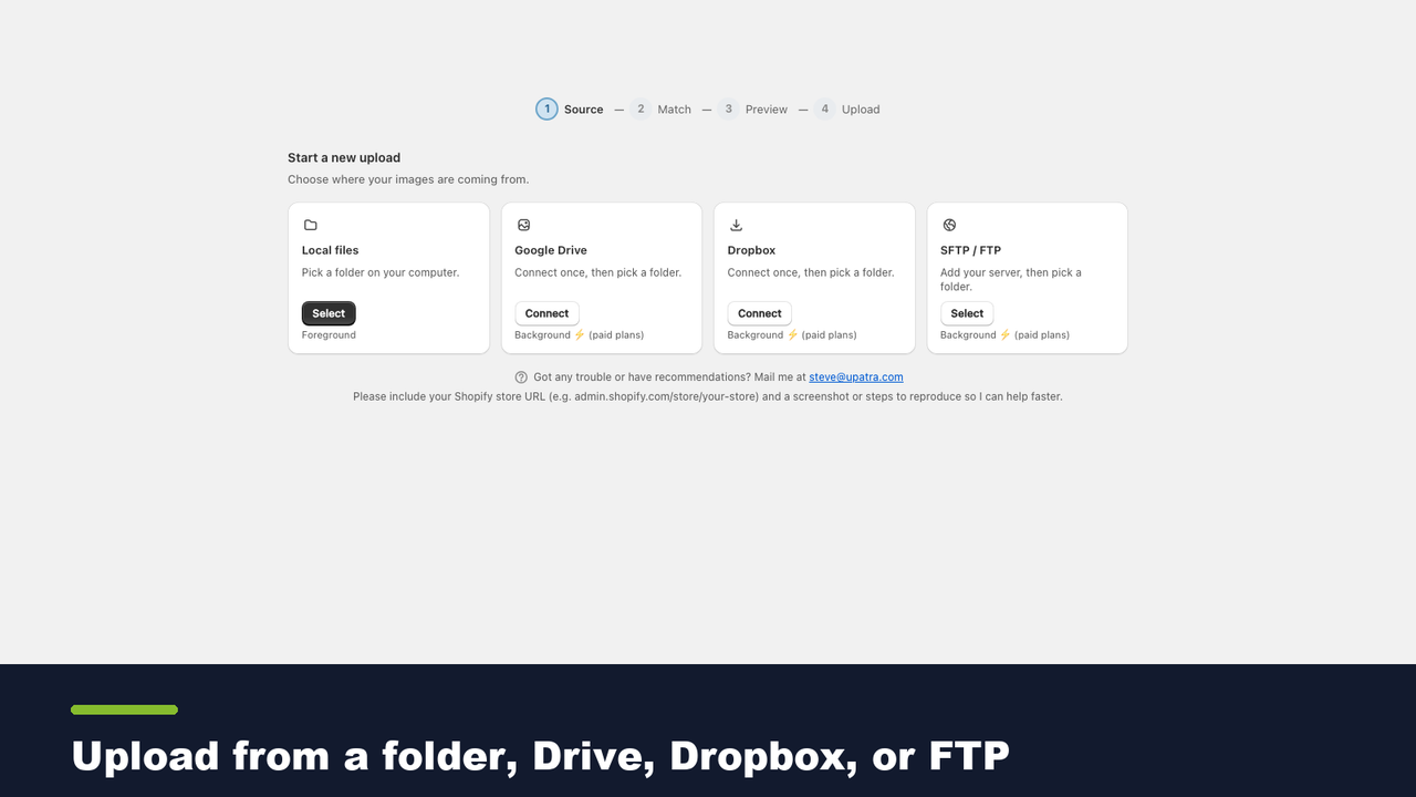 Upload from a folder, Drive, Dropbox, or FTP