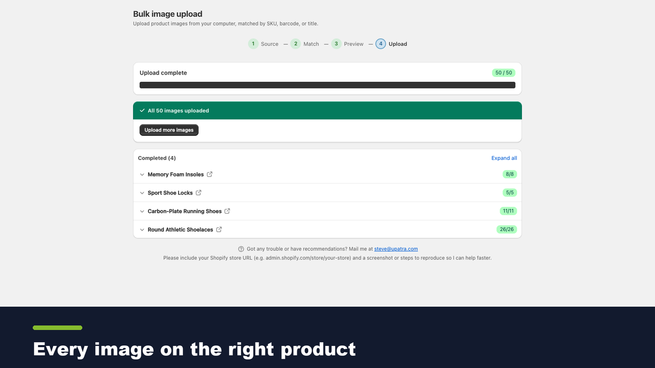 All images uploaded to the right products