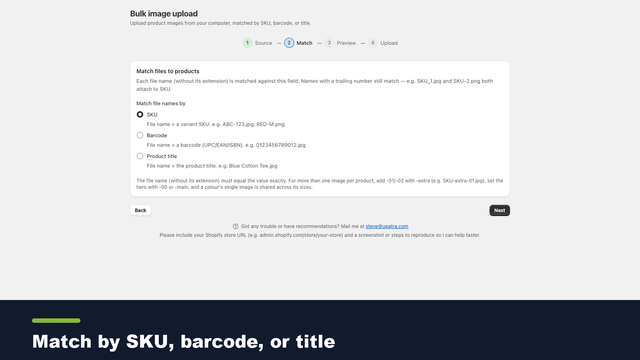 Match by SKU, barcode, or product title