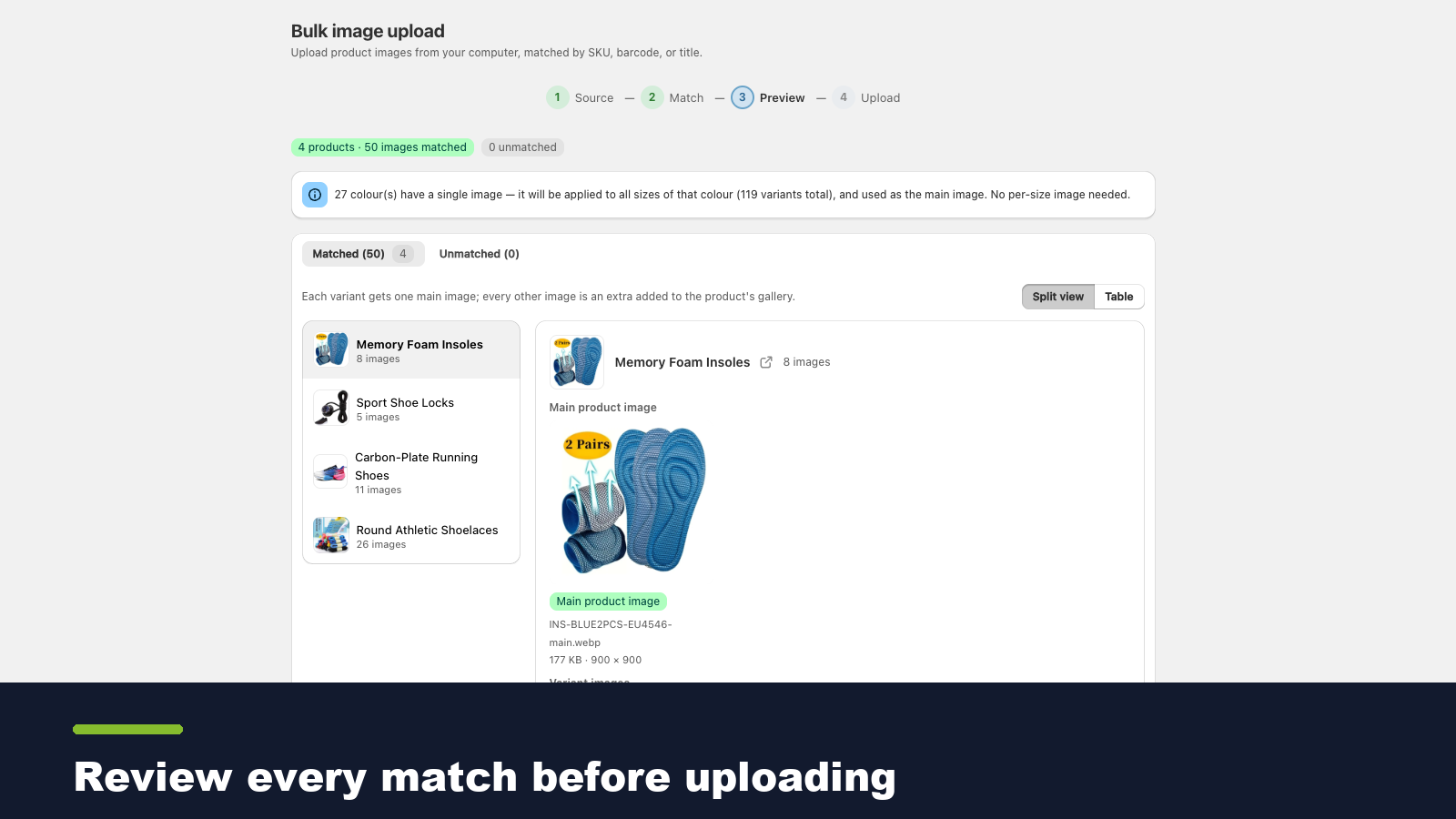 Review every image match before uploading