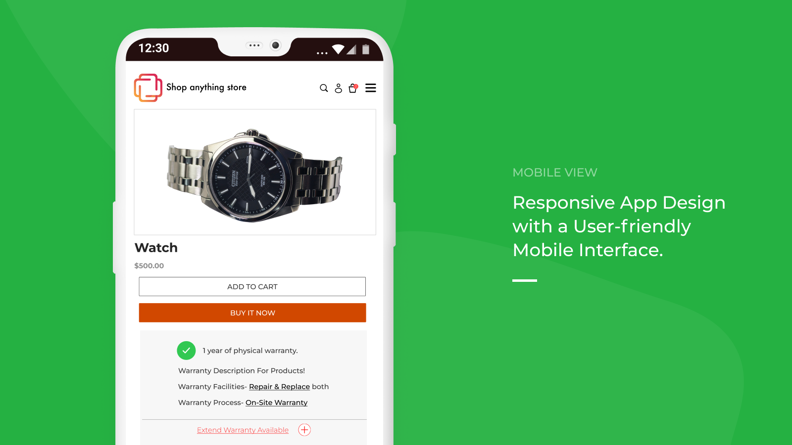 warranty app -  frontend view