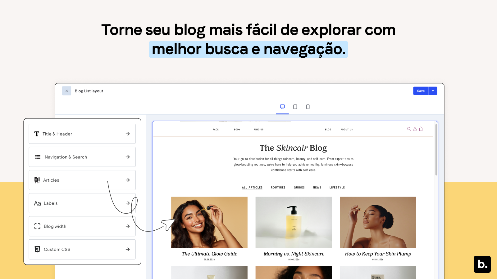 Adicione busca e navegação