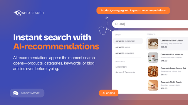 Shopify autocomplete search with instant product recommendations