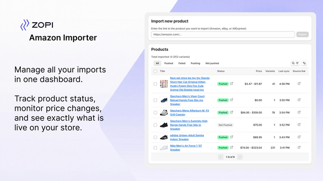 Zopi Amazon Importer - manage imports