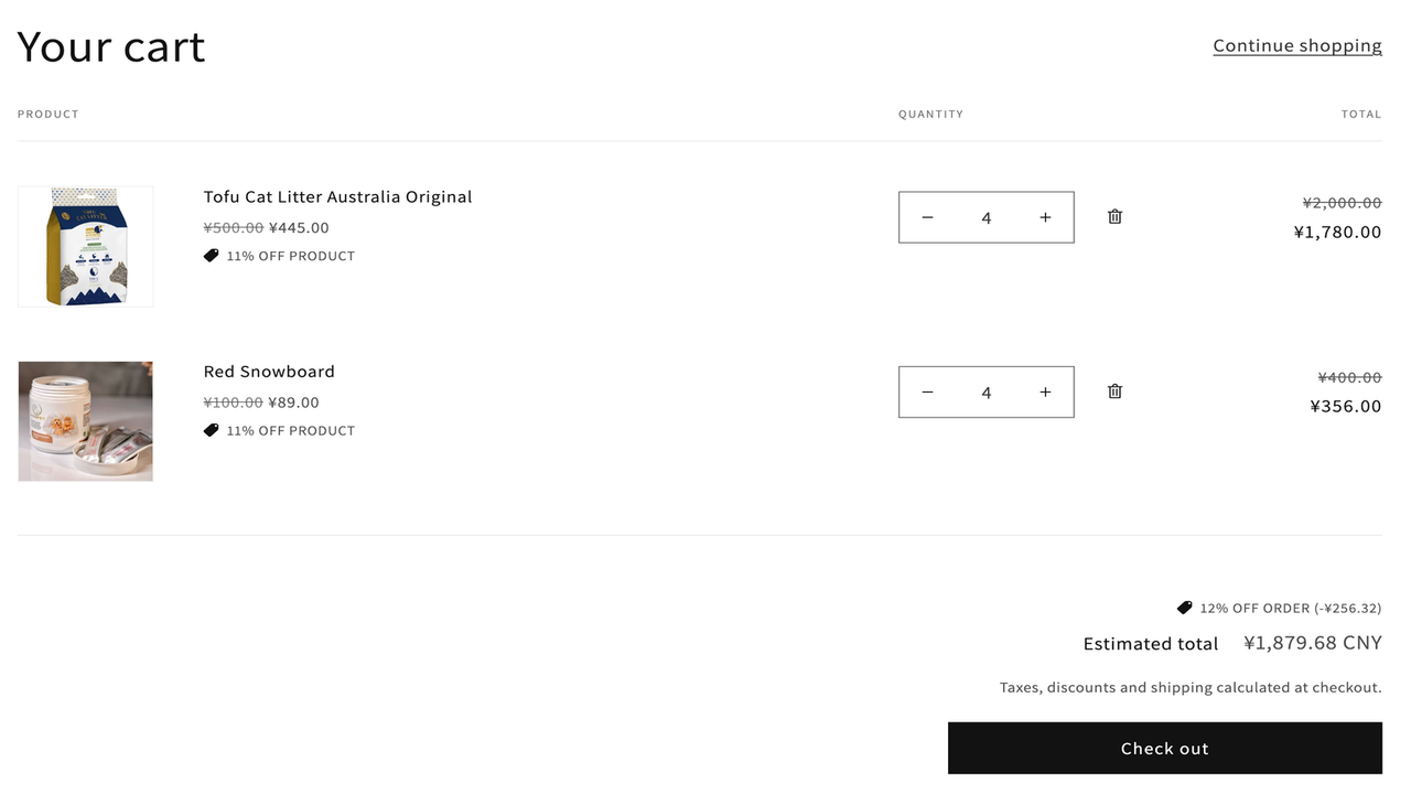 Discount applied in cart