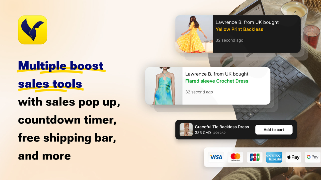 Multiple boost sales tools with sales pop up, countdown & more