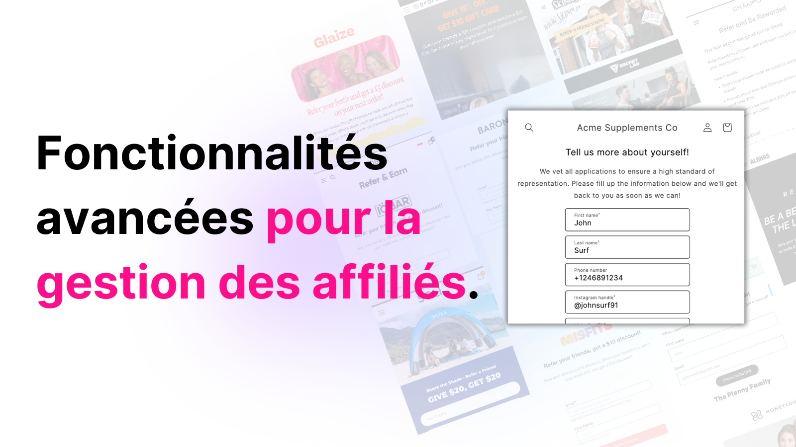 Fonctionnalités avancées pour la gestion des affiliés.