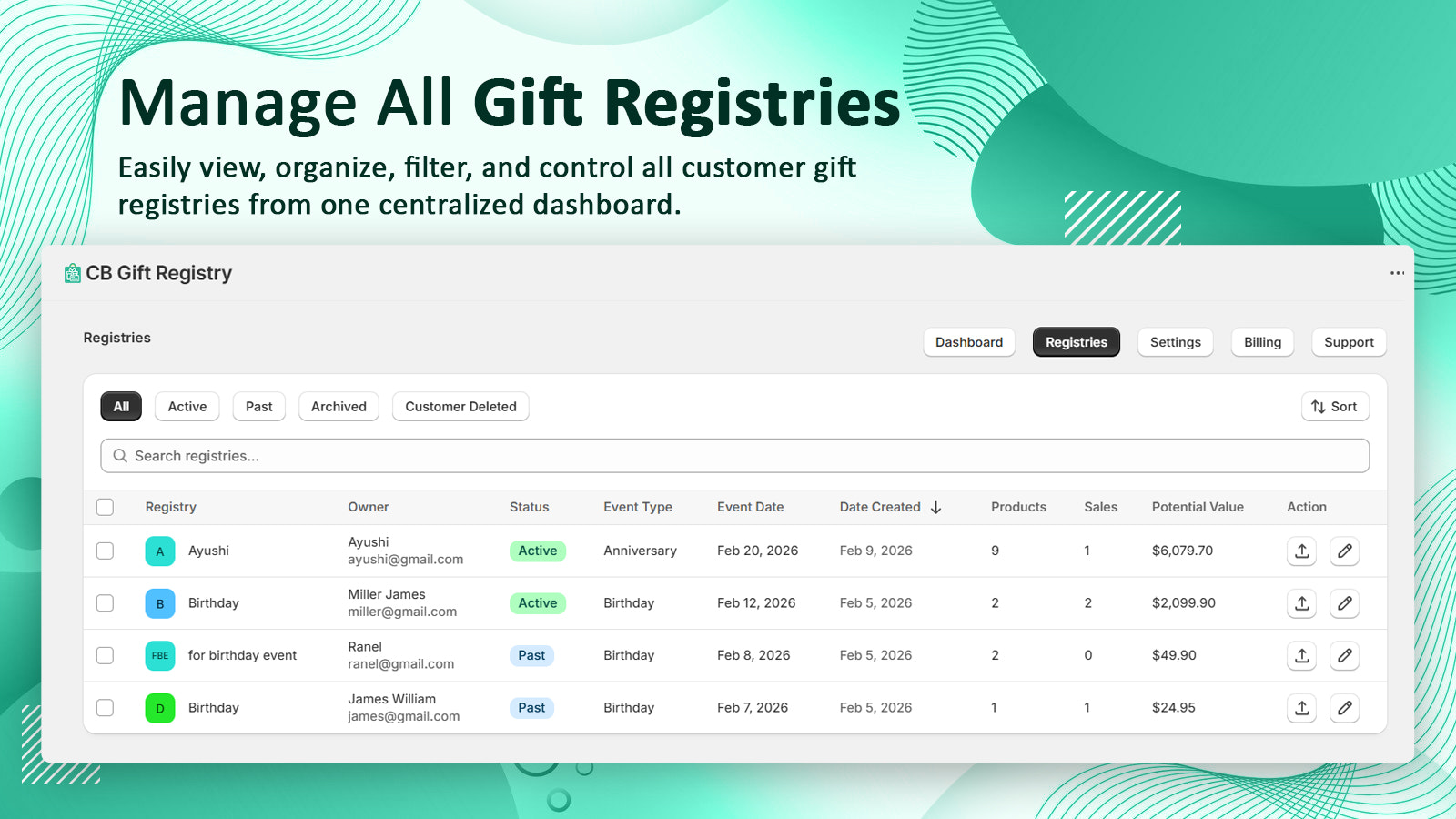 Manage All Gift Registries