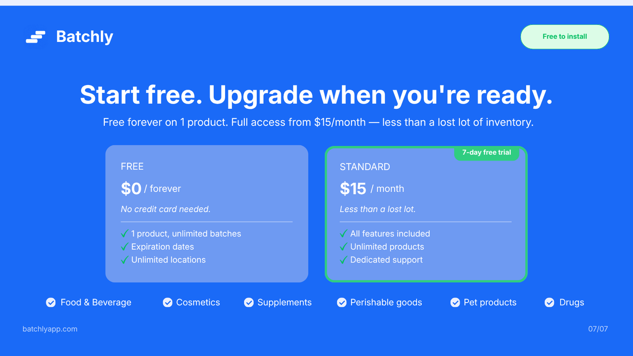 Free plan and $15 standard pricing for Batchly