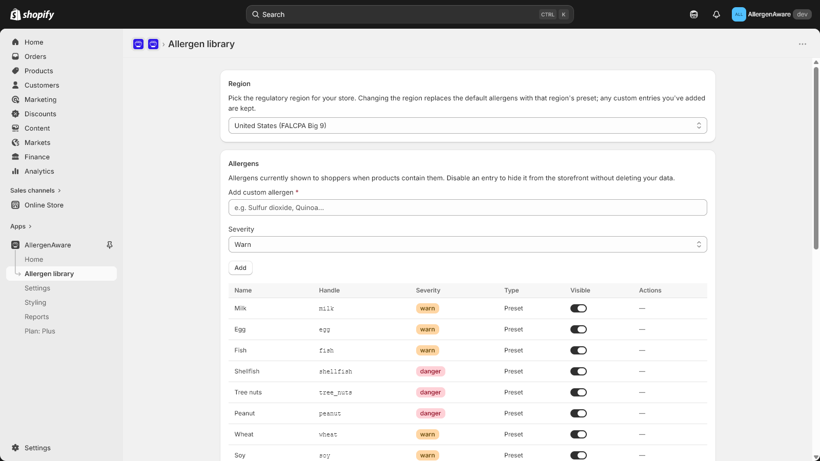 AllergensAware allergies library