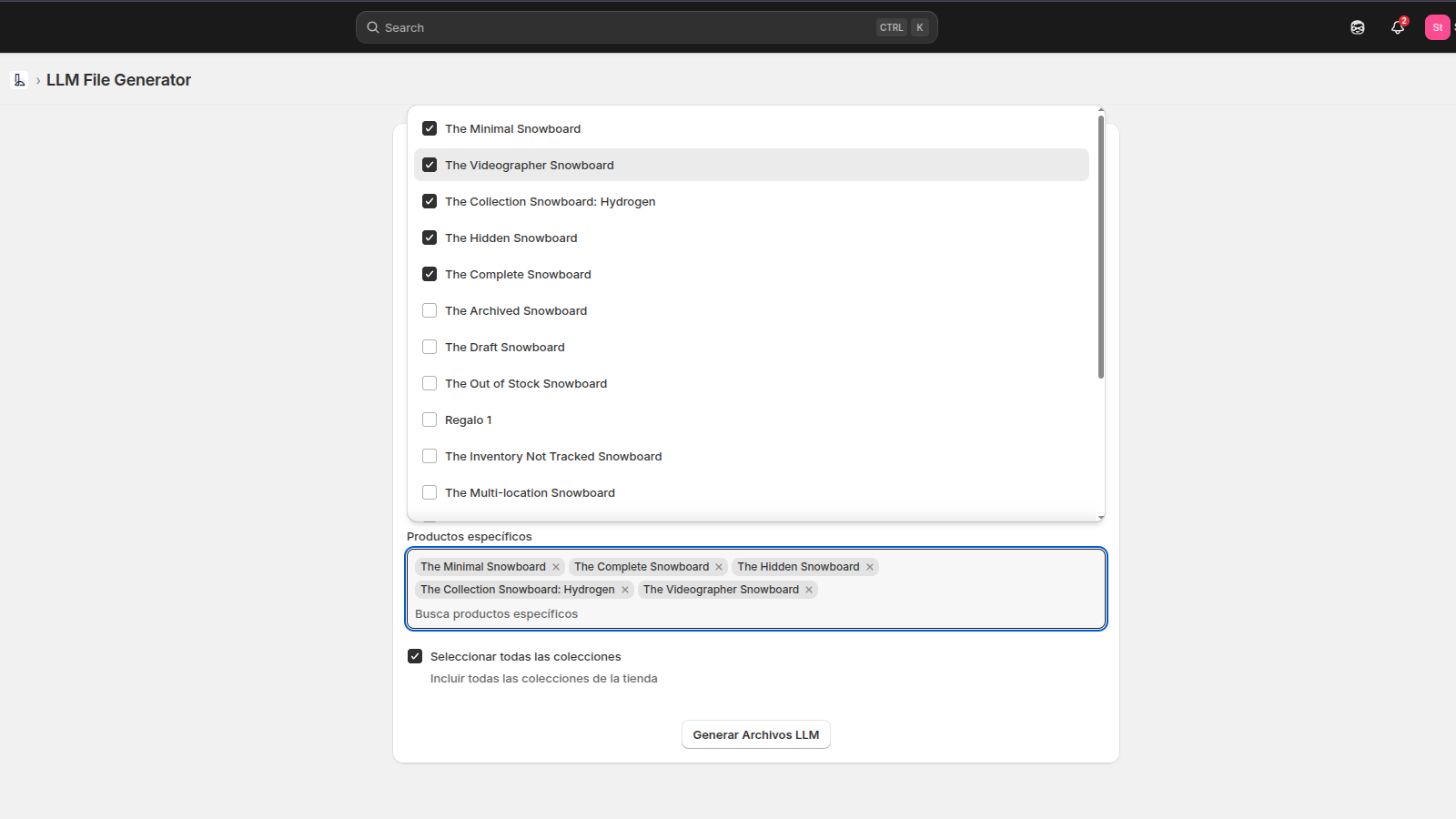 Lista desplegable de productos entendible por Chatbots IA