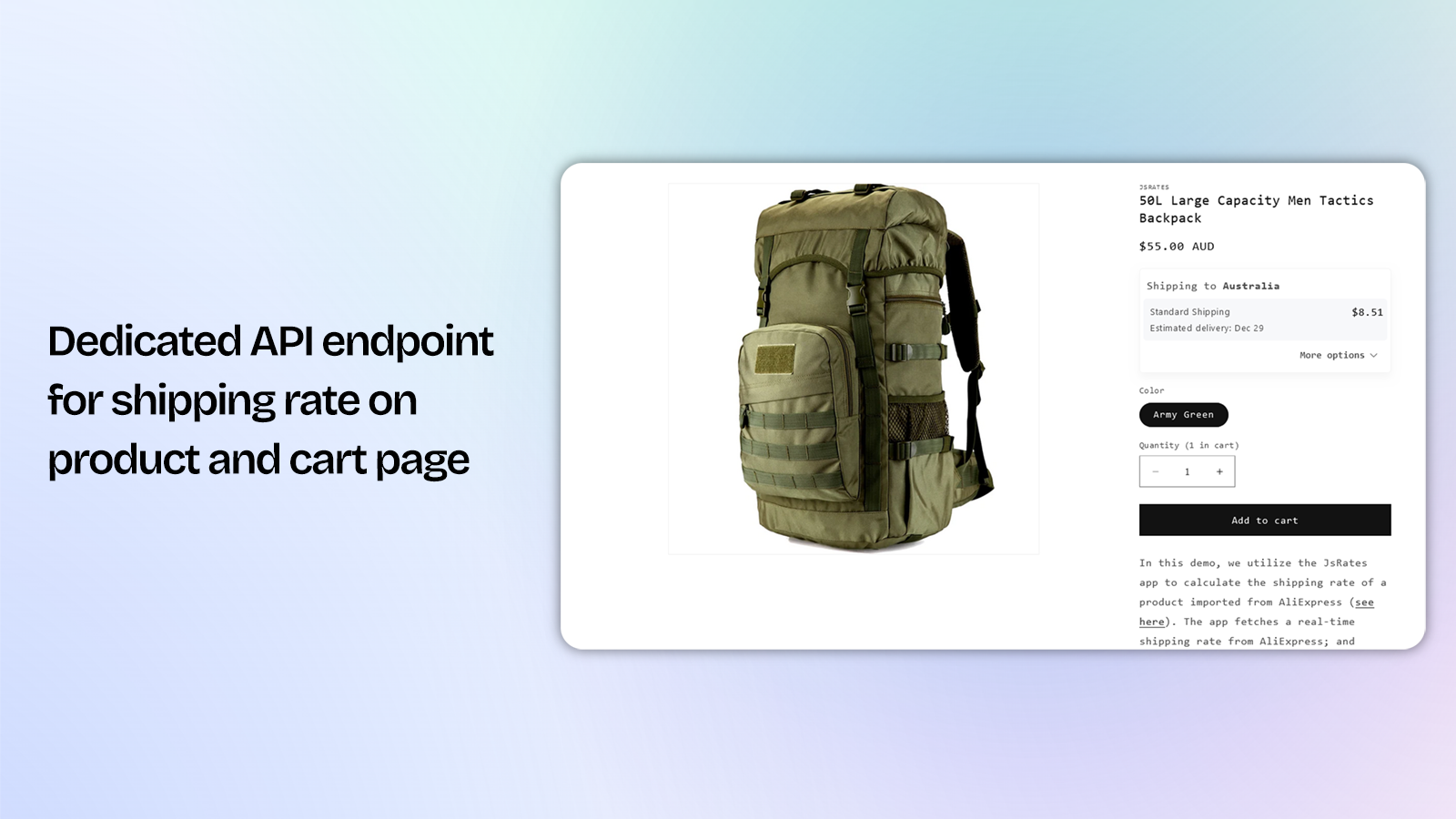 JsRates: Dedicated API endpoint for product and cart page