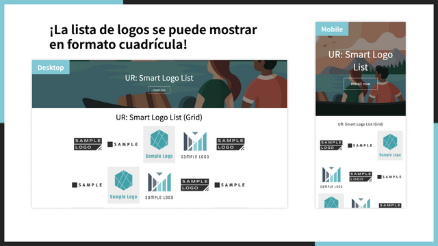 ¡La lista de logos se puede mostrar en formato cuadrícula!