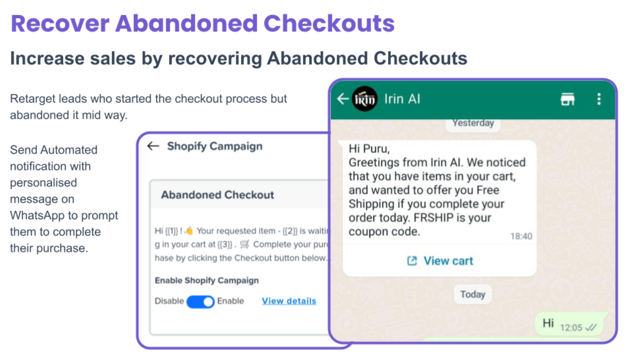 Increase sales by recovering Abandoned Checkouts