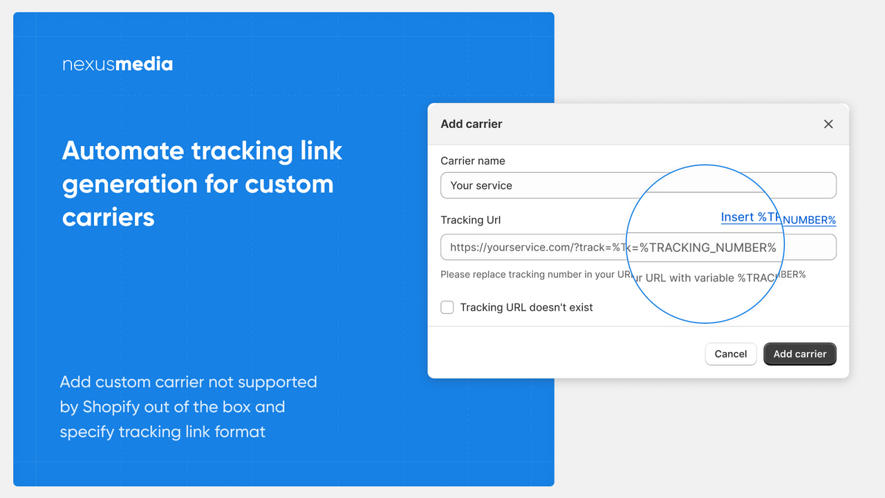 Automate tracking link generation for custom carriers