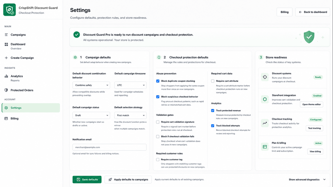 Protect discount campaigns setting
