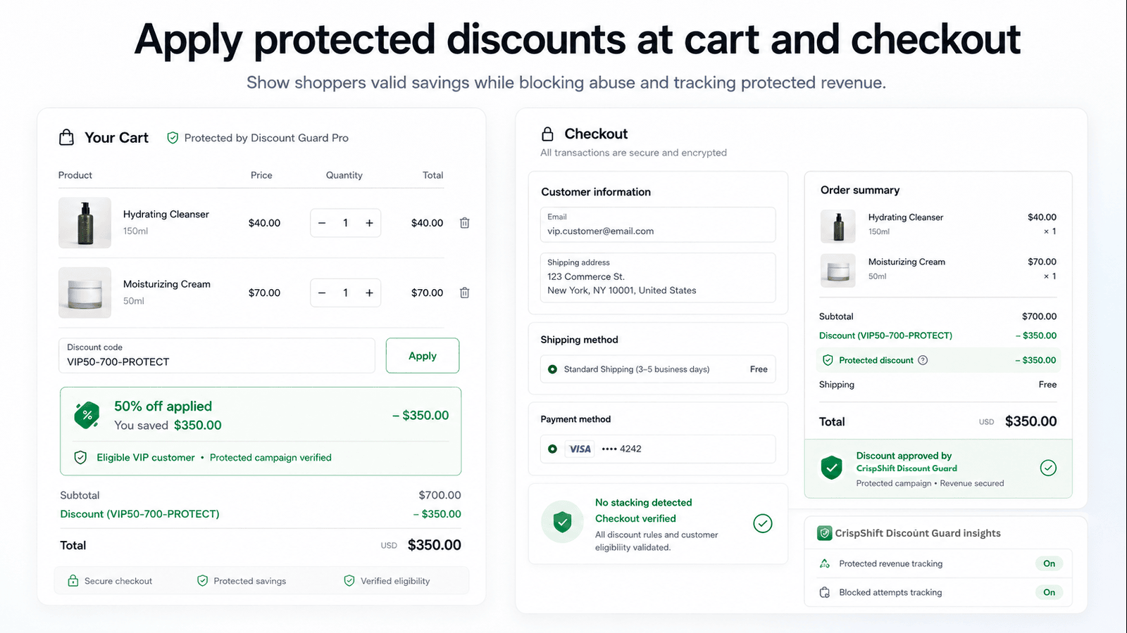 apply protected discount at cart and checkout