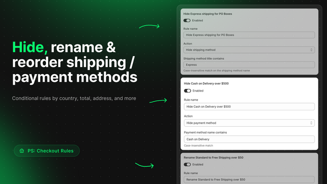 Shipping and payment method rules by condition