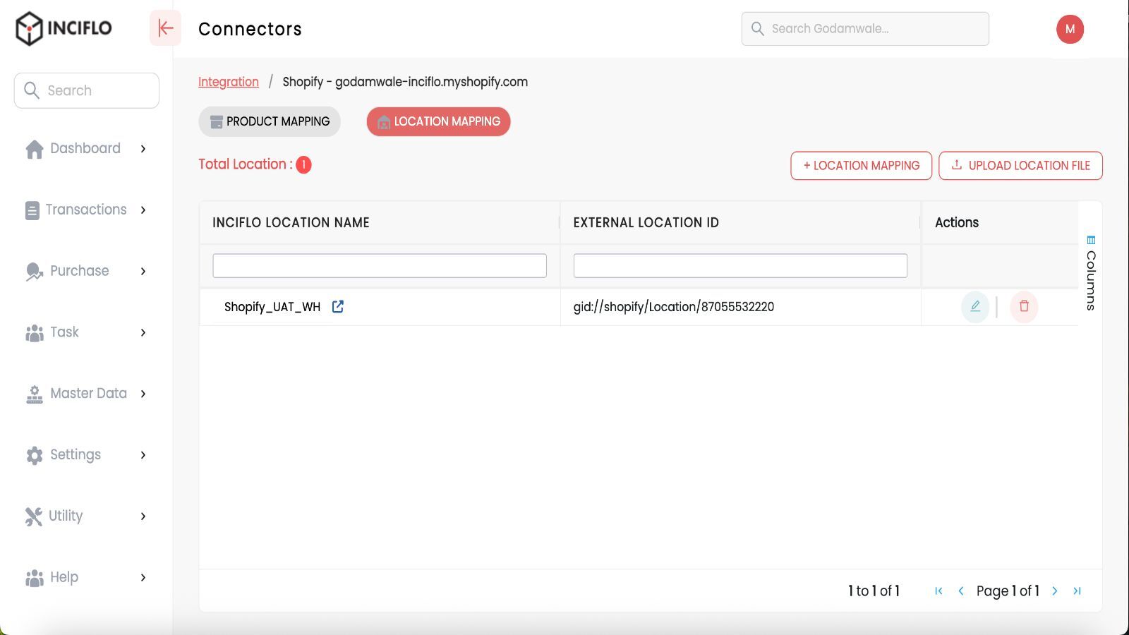 Inciflo Shopify Integration Mappings - Product and Location