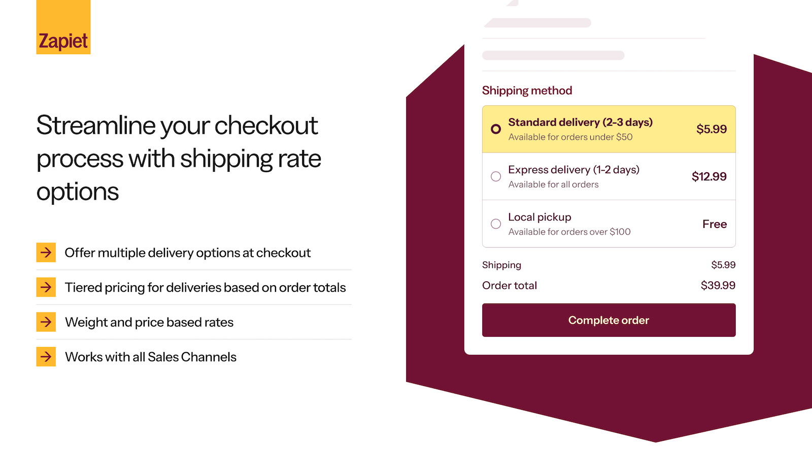 Control delivery pricing based on order total or weight