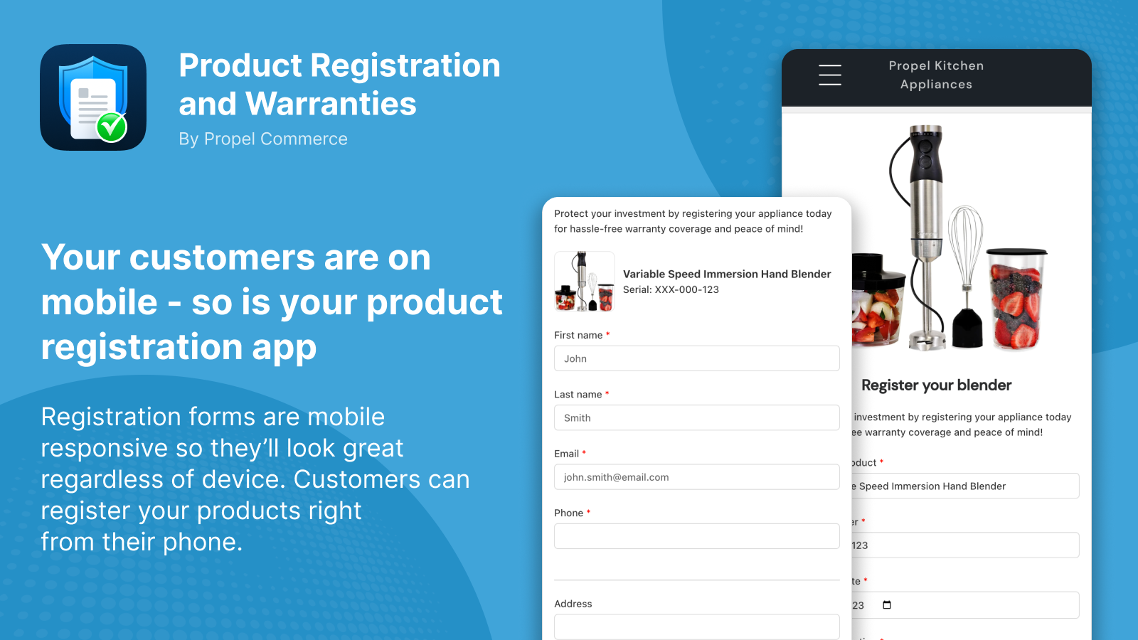 Product registration and warranty forms are mobile compatible.