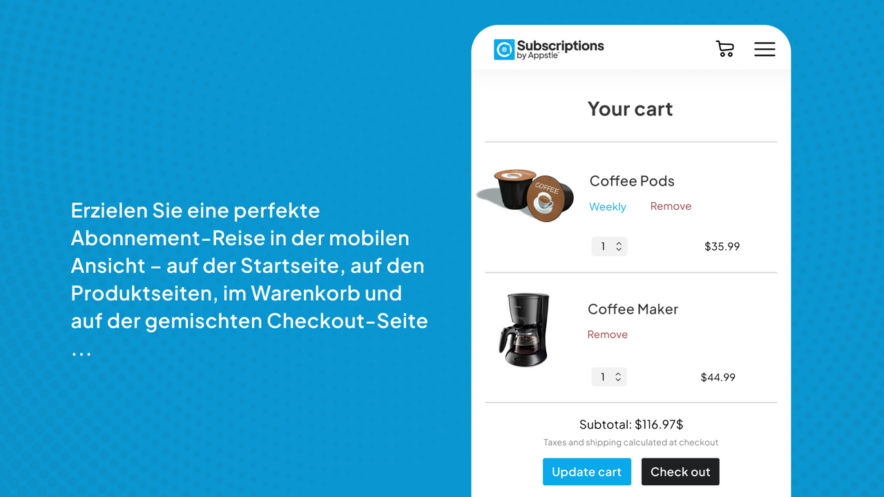 Einfache Kassenerfahrung für Abos und einmalige Bestellungen