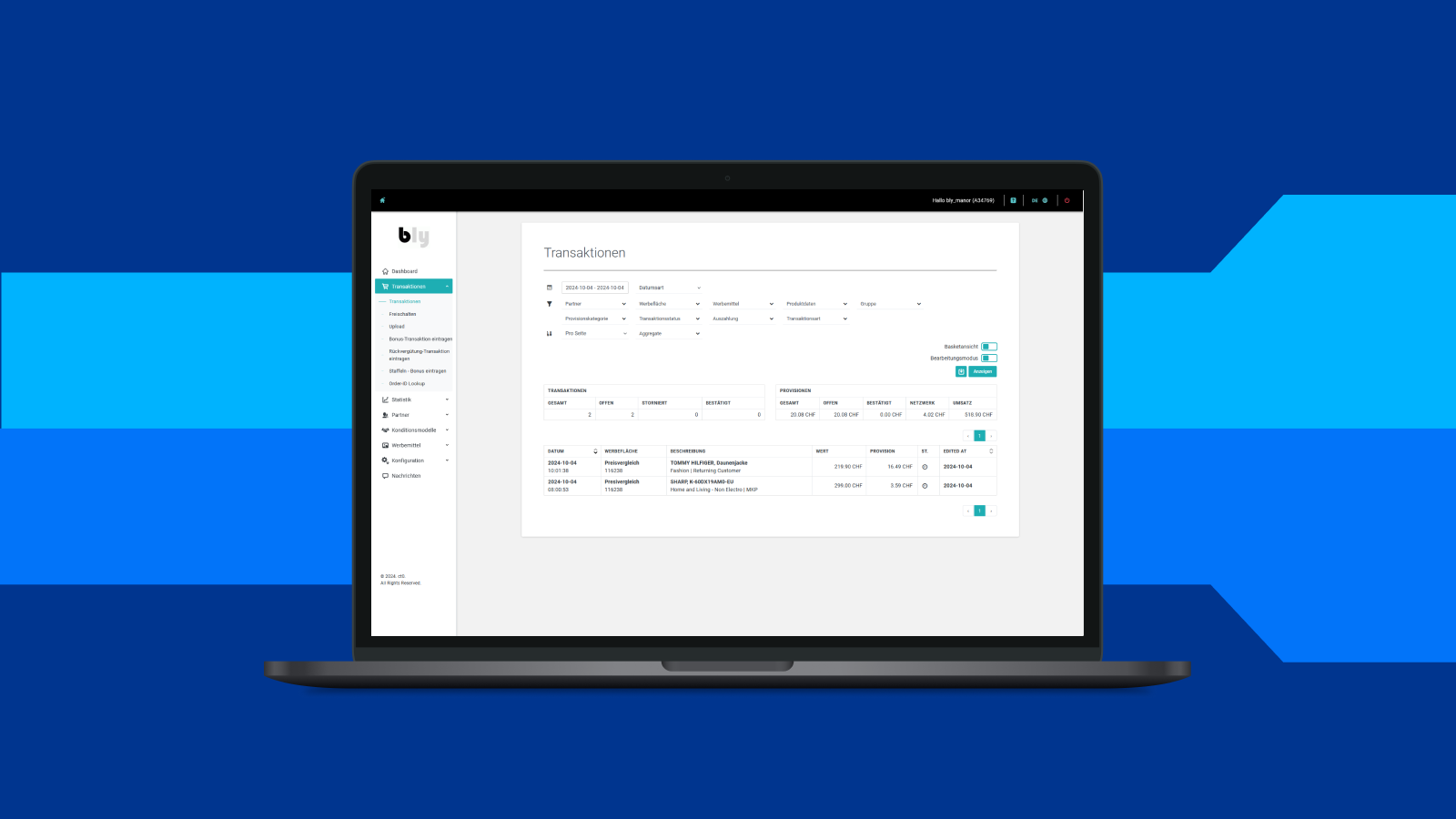 Showing a tracked transaction