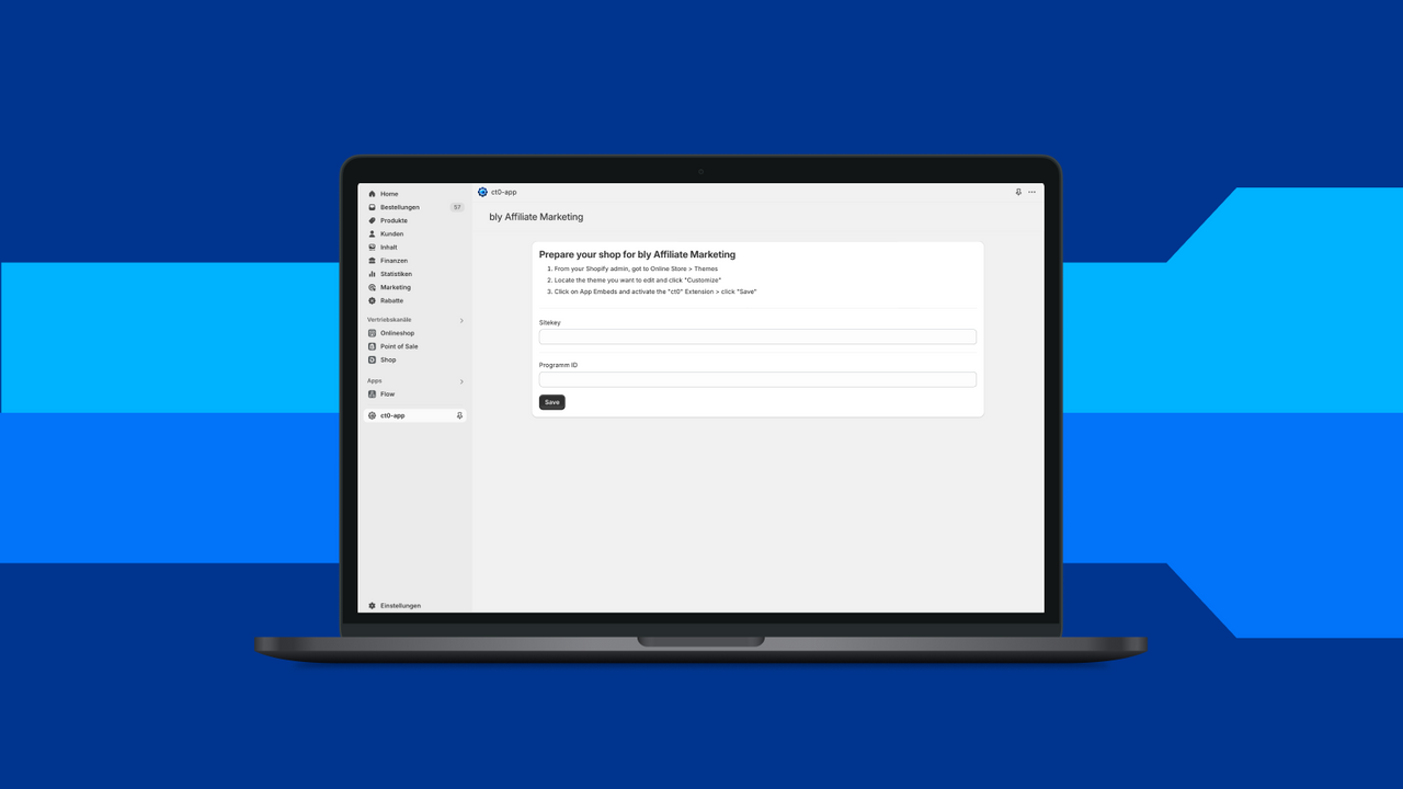 Showing the settings page