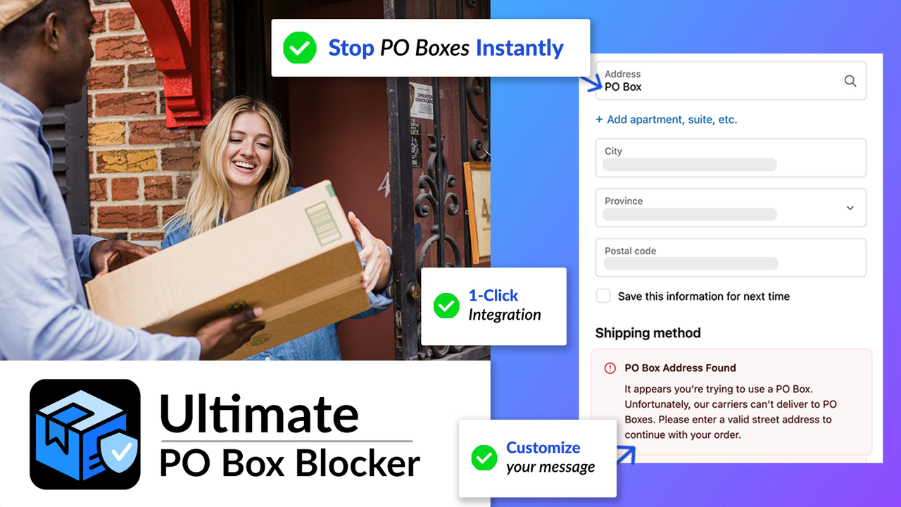 Stop PO Boxes orders in real time at the checkout