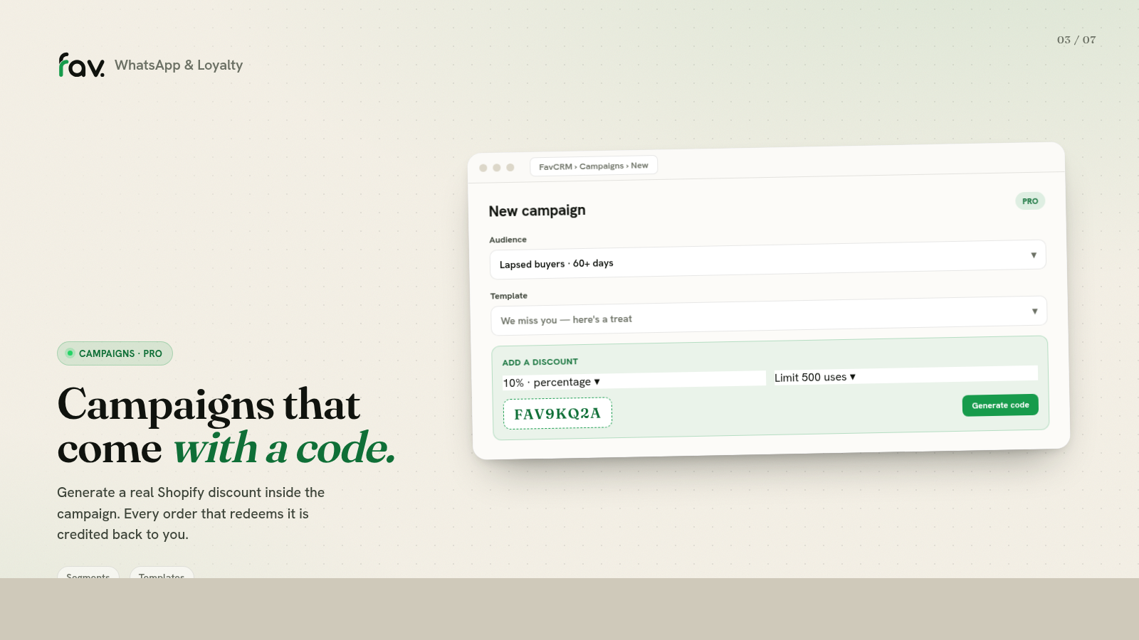 WhatsApp campaign with a Shopify discount code