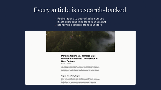 Published Quill article on a Shopify storefront