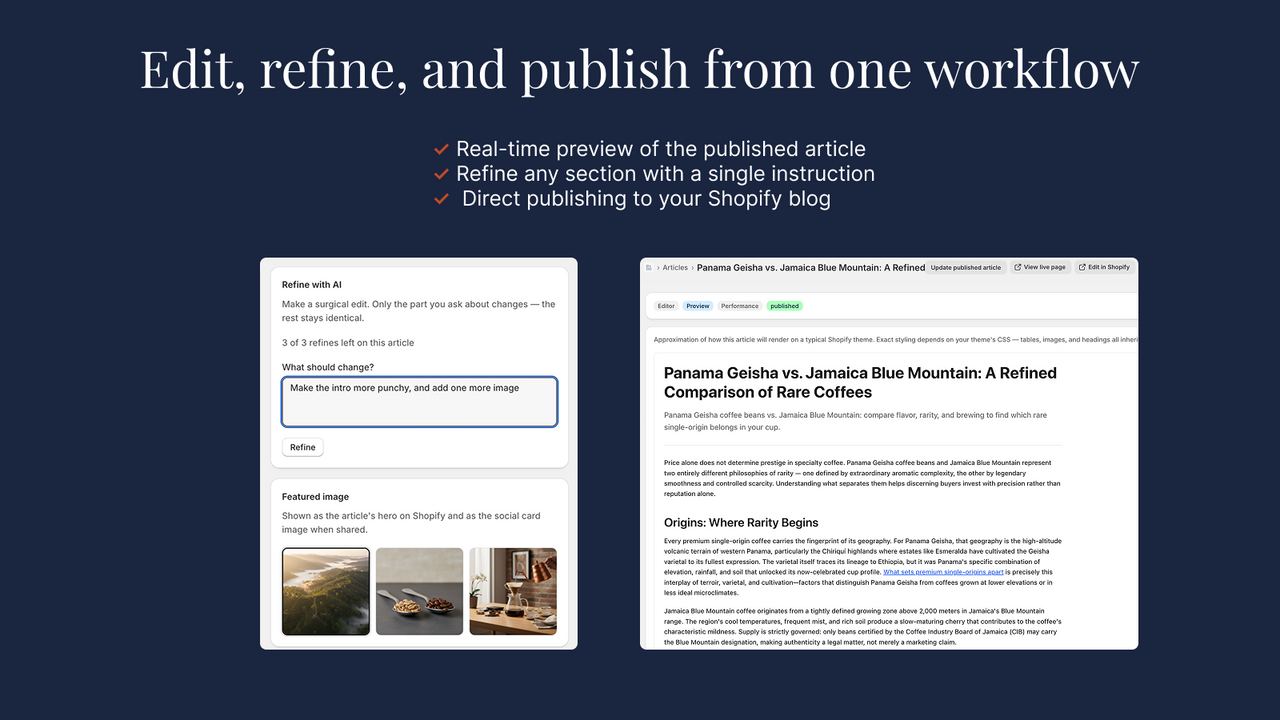Quill editor showing Refine AI panel and preview