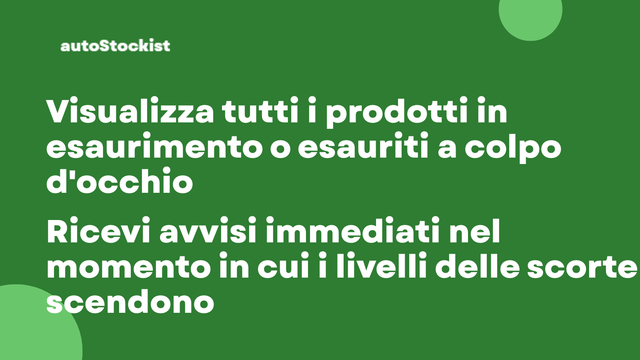 Dashboard con prodotti a scorta bassa o esauriti