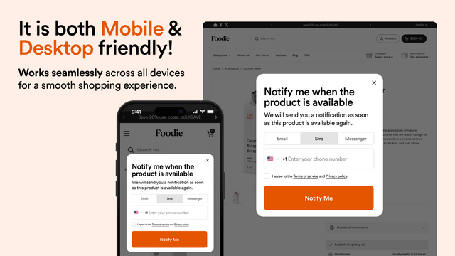 shopify back in stock notification adaptive for desktop mobile