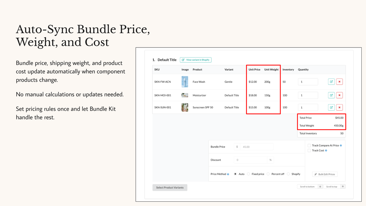 Auto-Sync Bundle Price, Weight, and Cost