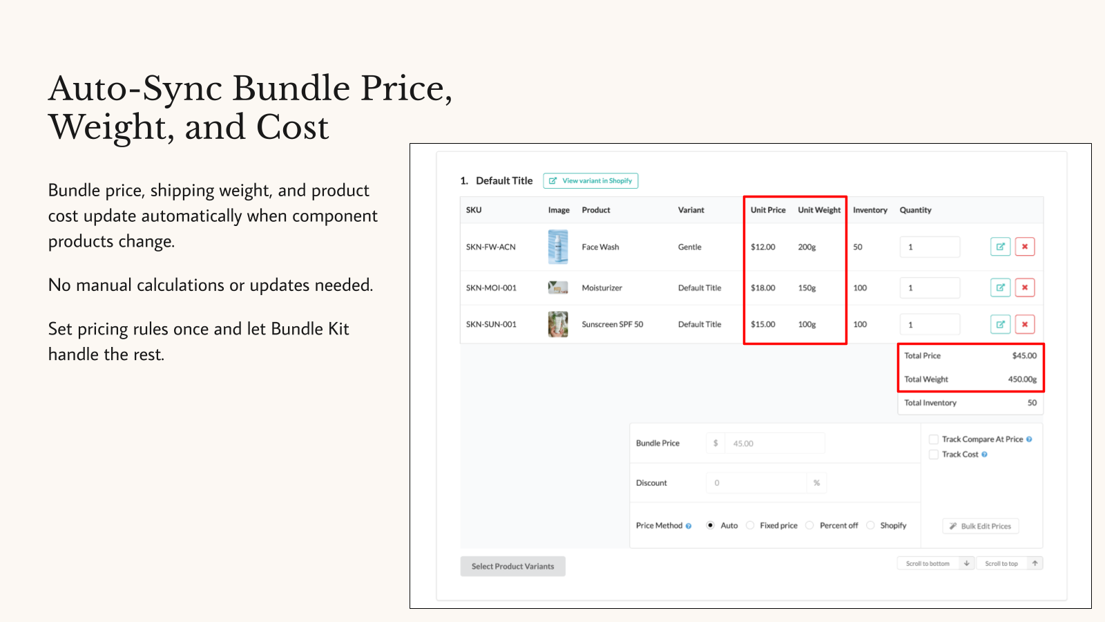 Auto-Sync Bundle Price, Weight, and Cost